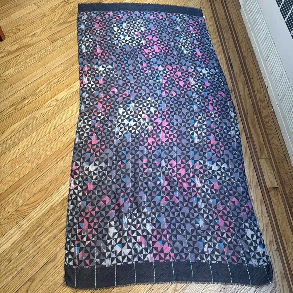 Geometric Print Rectangular Scarf Purple Blue Black OS
